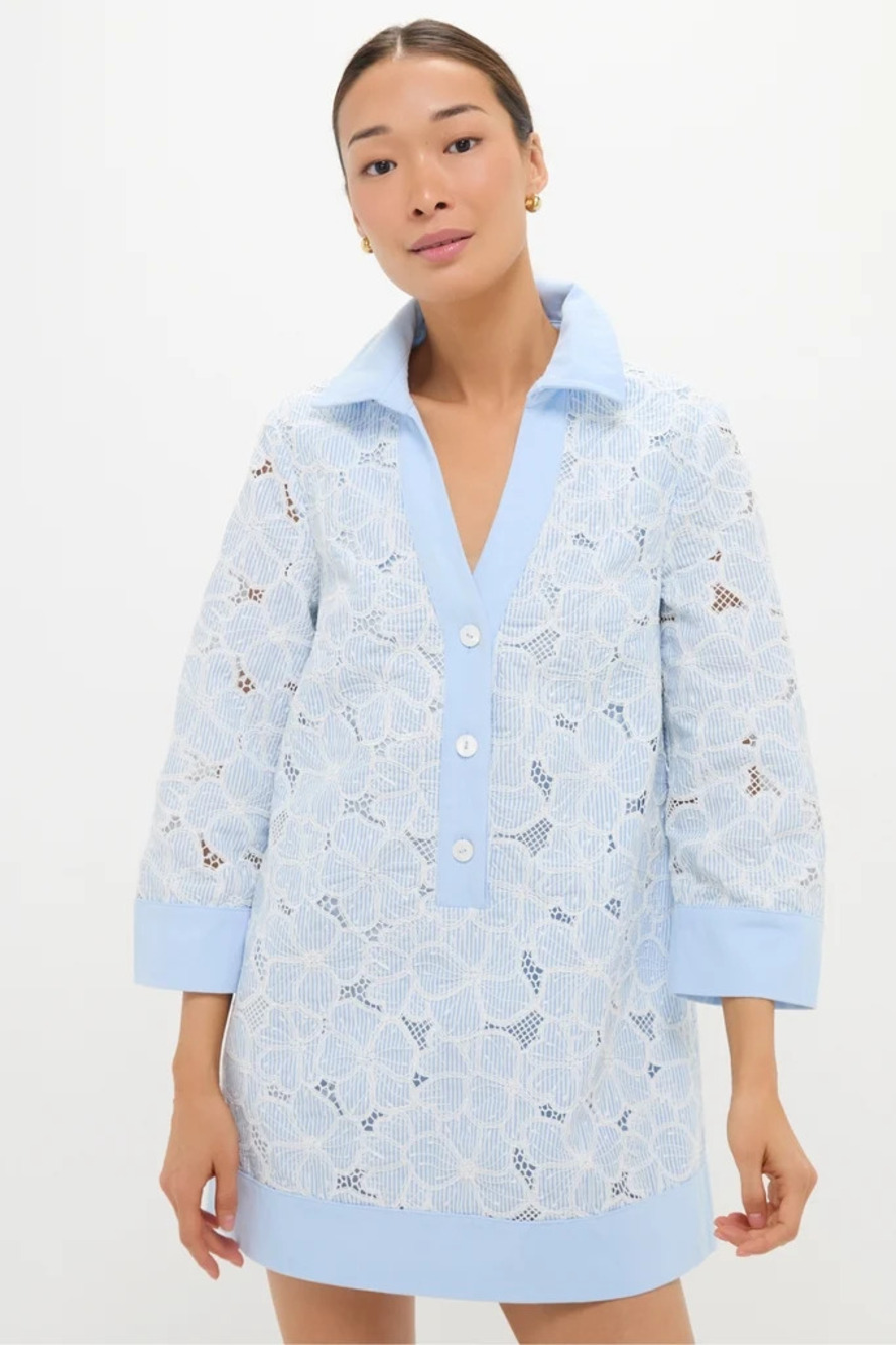 Tuckernuck Blue Floral Lace Collier Dress